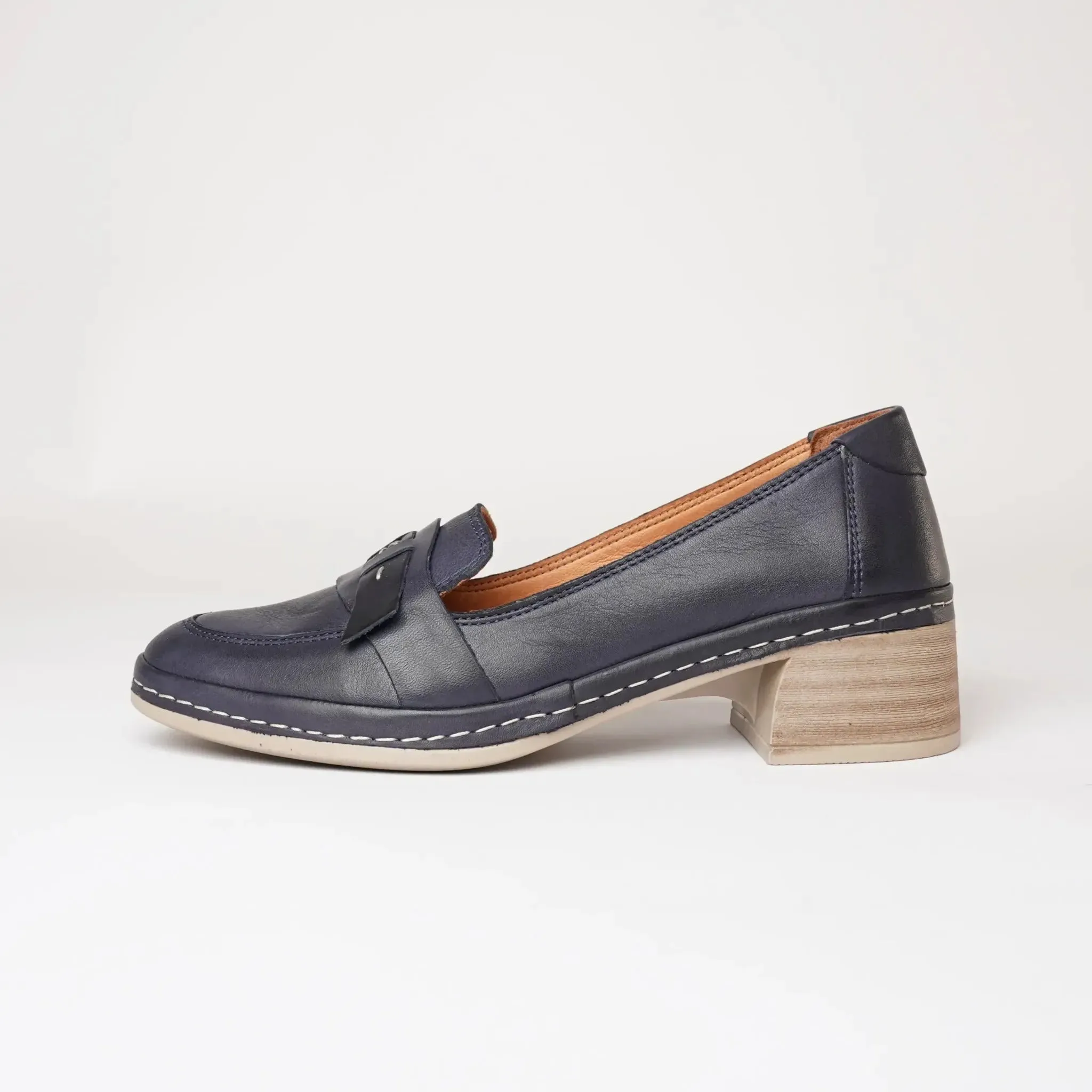 Bee Navy Leather Loafers