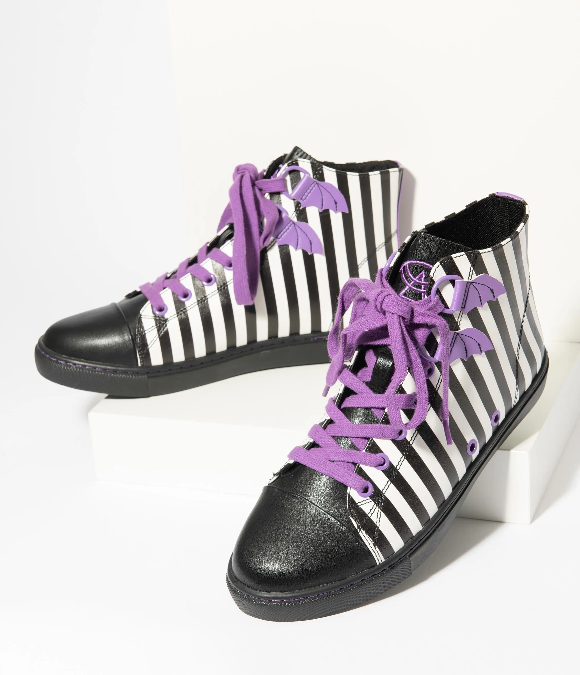 Black & White Stripe Chelsea Deetz High Top Sneakers