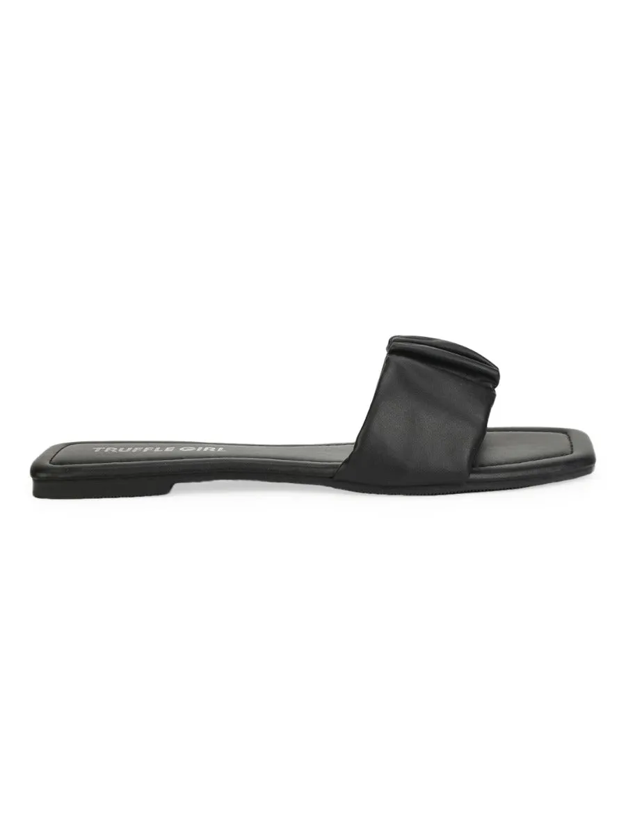 Black PU Wrinkled Strap Slip Ons