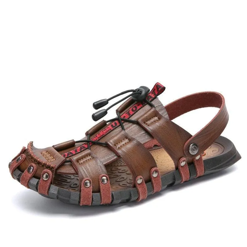 Breathable Leather Brown Men's Casual Shoes Sandals GT241