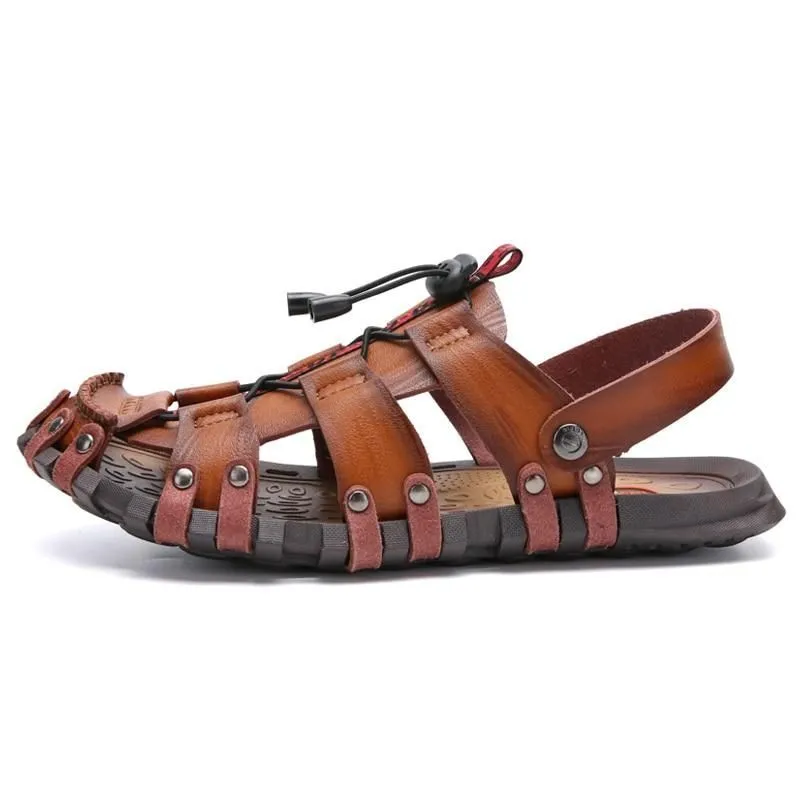 Breathable Leather Brown Men's Casual Shoes Sandals GT241