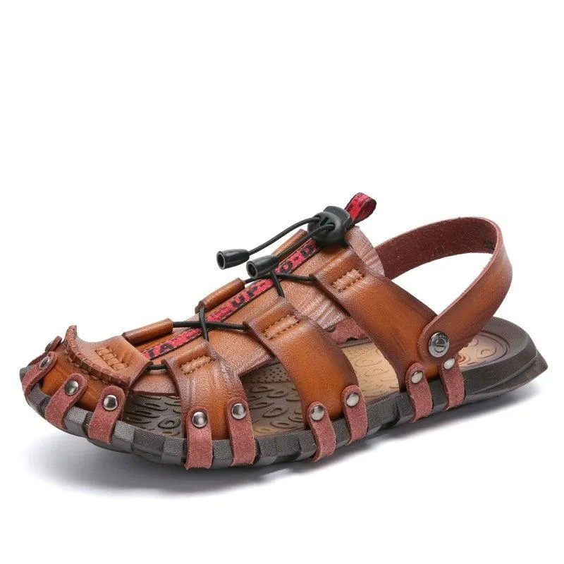 Breathable Leather Brown Men's Casual Shoes Sandals GT241