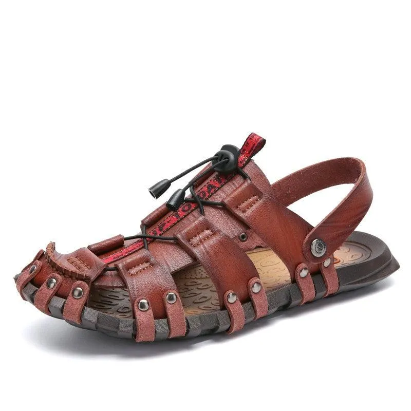 Breathable Leather Brown Men's Casual Shoes Sandals GT241