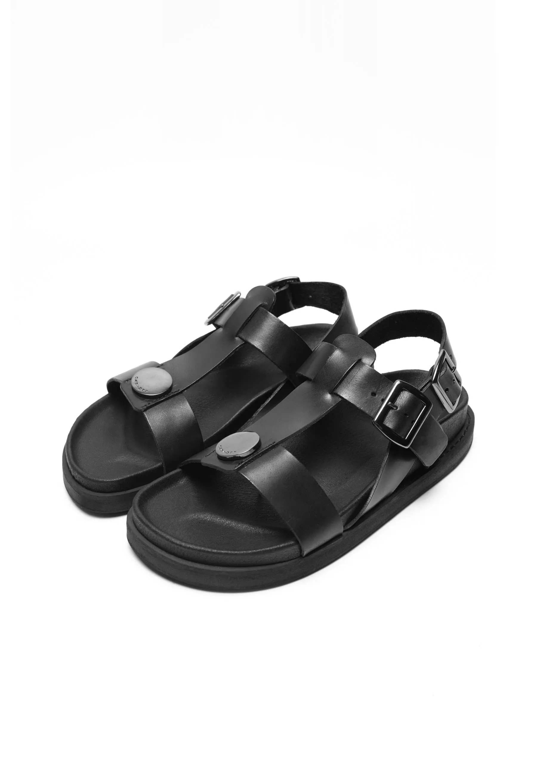 Caskimmi Black Leather Buckle Sandals