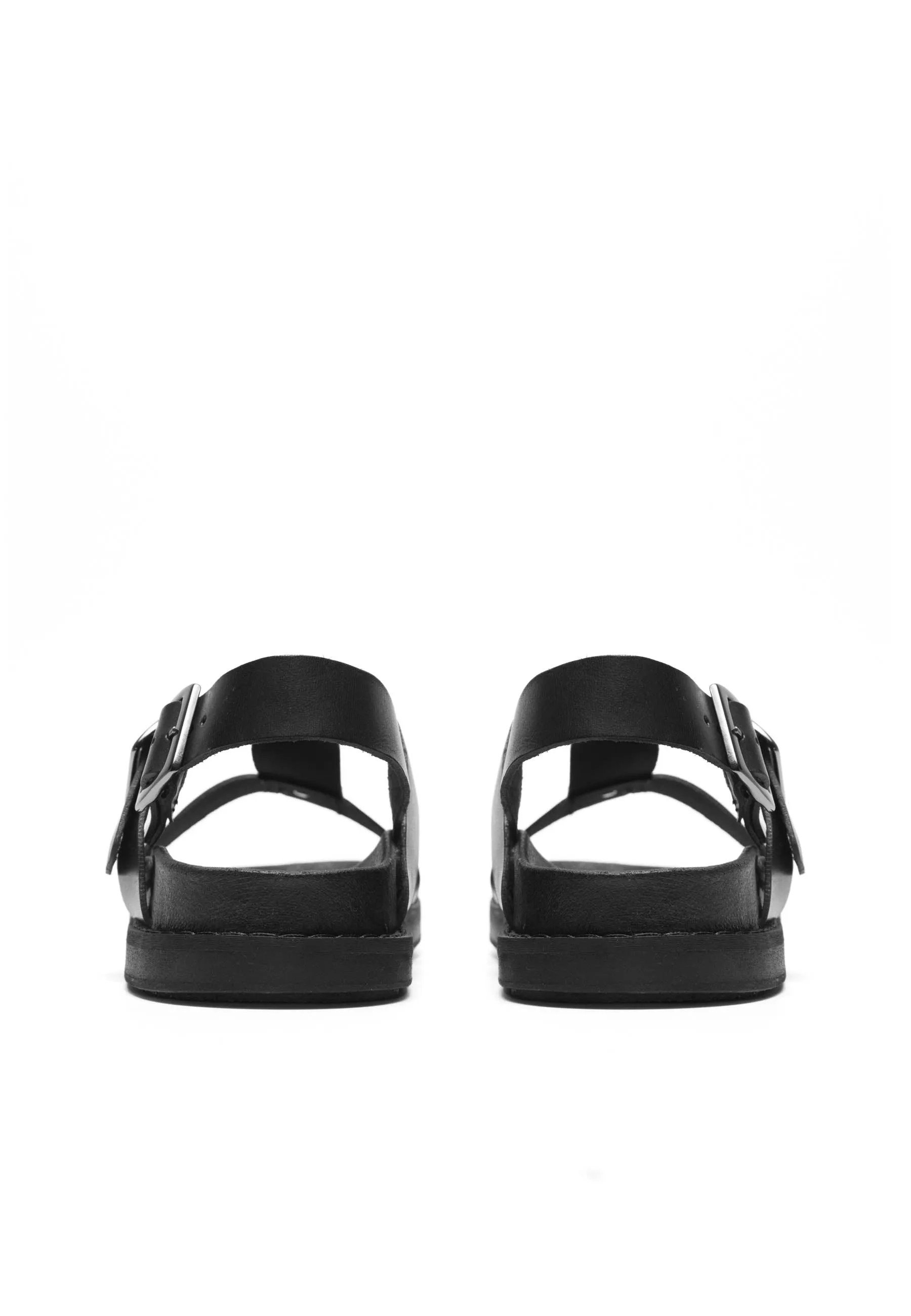 Caskimmi Black Leather Buckle Sandals