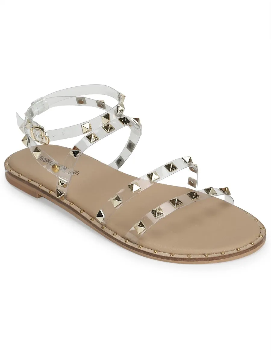 Clear PU Studded Flat Sandals