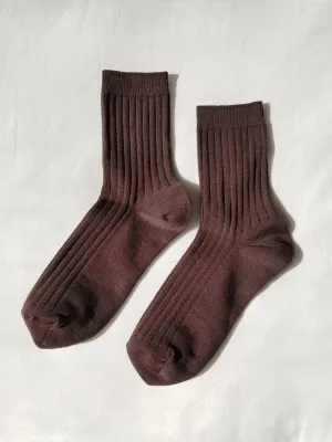 Coffee Brown Classic Knit Ribbed Cotton Blend Socks