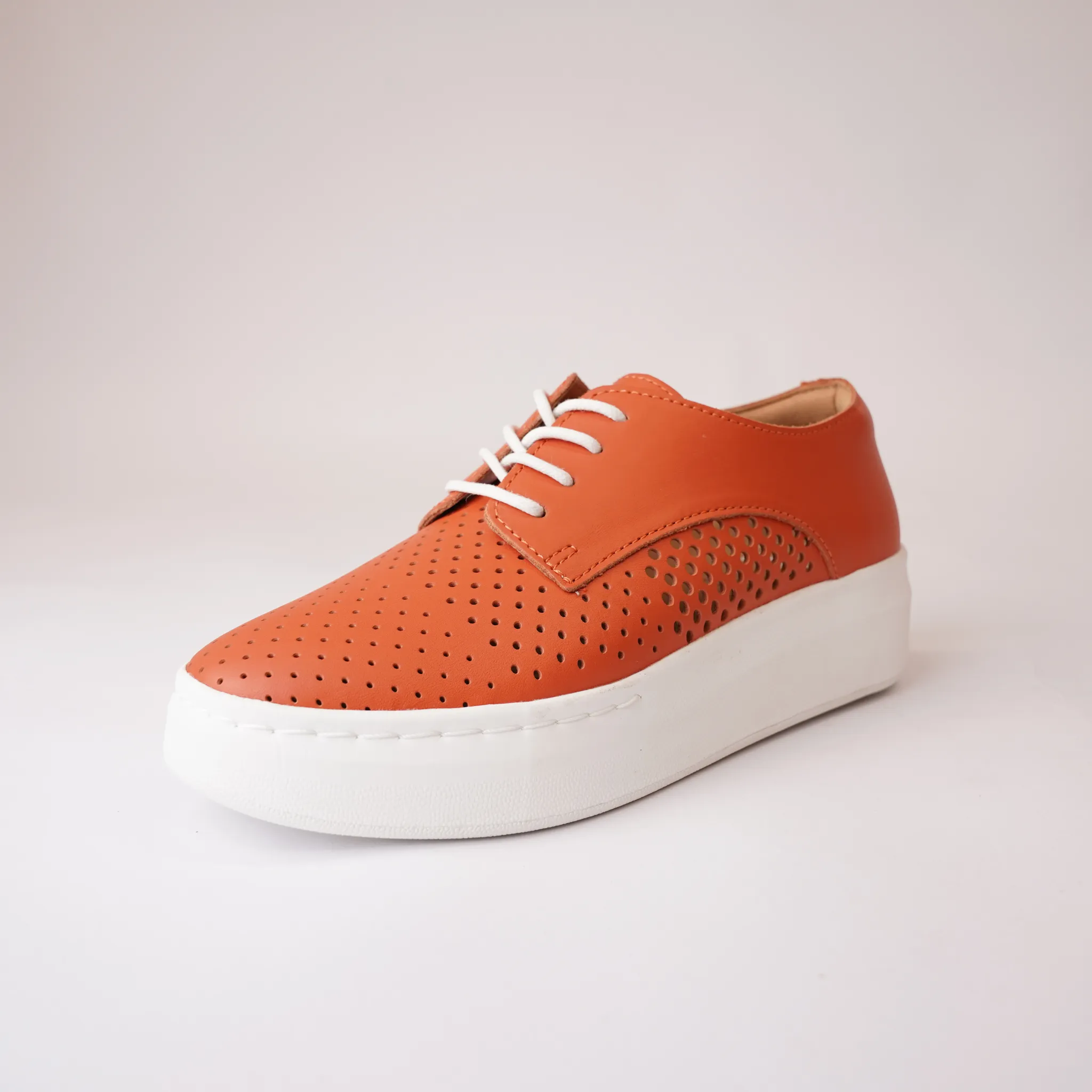 Derby City Punch Tangerine Leather Lace Up Flats