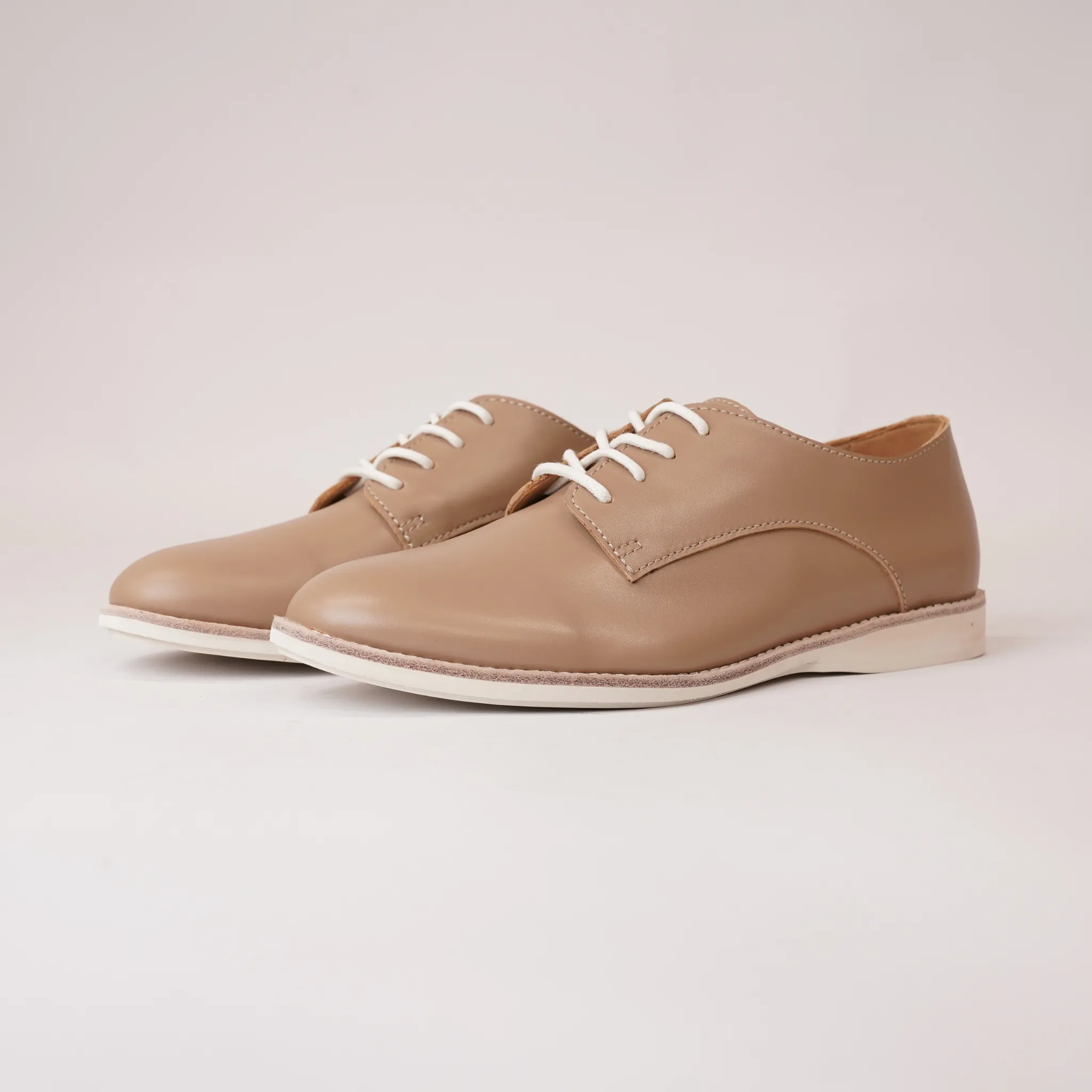 Derby Super Soft Latte Leather Lace Up Flats