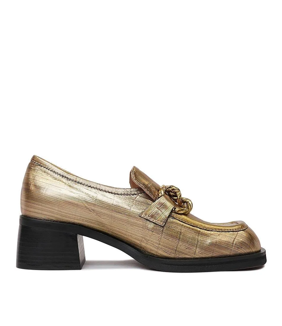 Ellas Old Gold Croc Leather Loafers