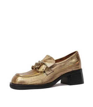 Ellas Old Gold Croc Leather Loafers