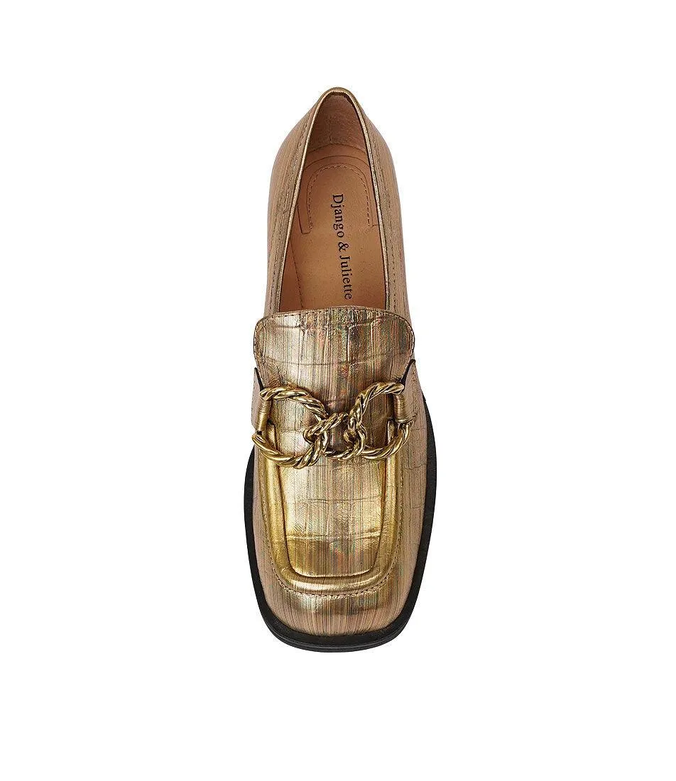 Ellas Old Gold Croc Leather Loafers