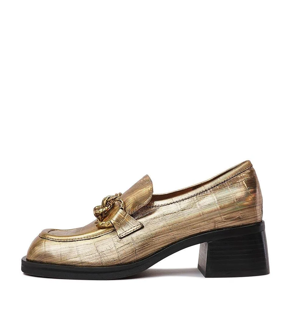 Ellas Old Gold Croc Leather Loafers