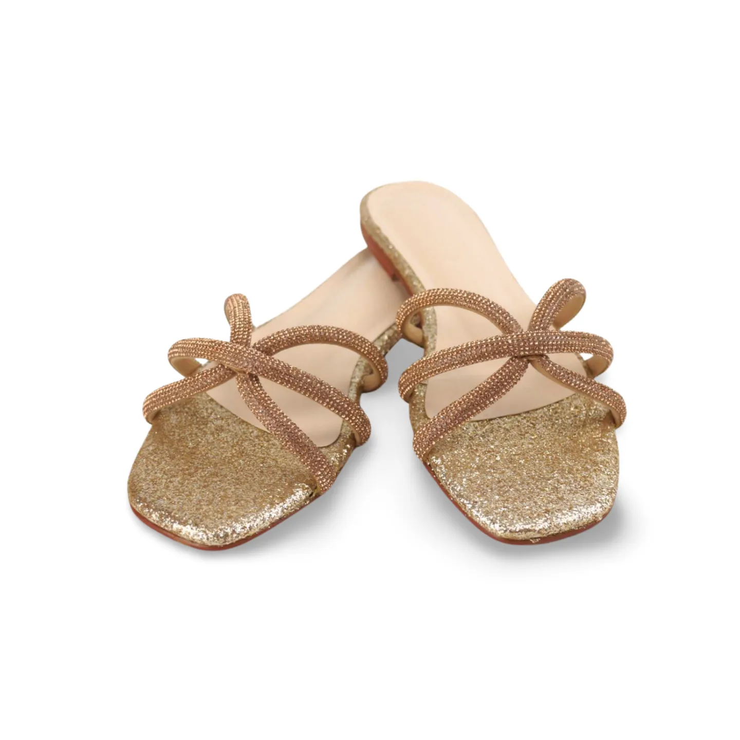 Eye-Catching Gold Glitter Sandals with Sparkling Swarovski Crystals