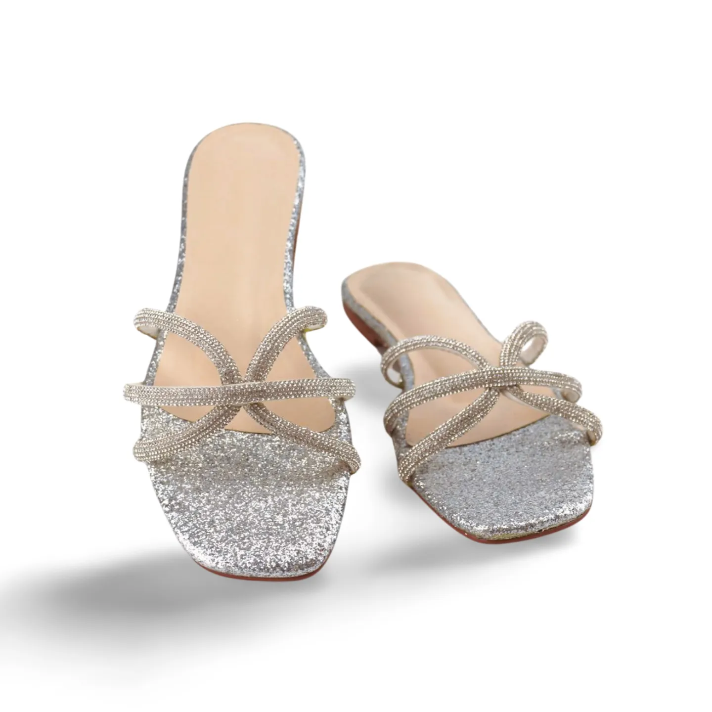 Eye-Catching Gold Glitter Sandals with Sparkling Swarovski Crystals