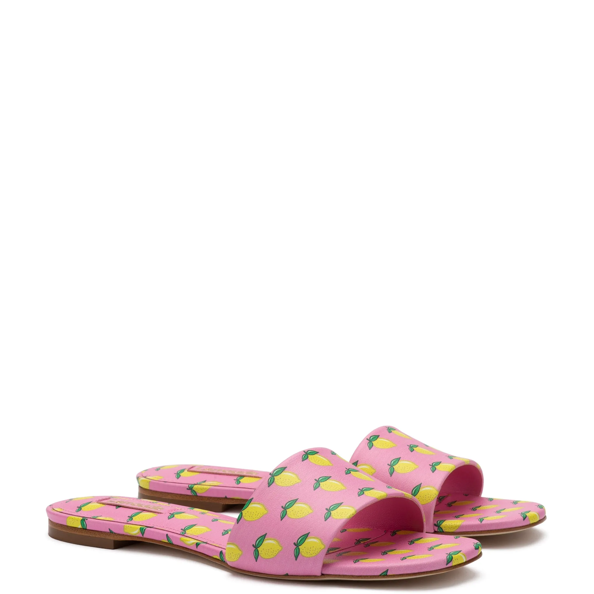 Ivy Flat Mule In Bubblegum and Lemon Print Leather