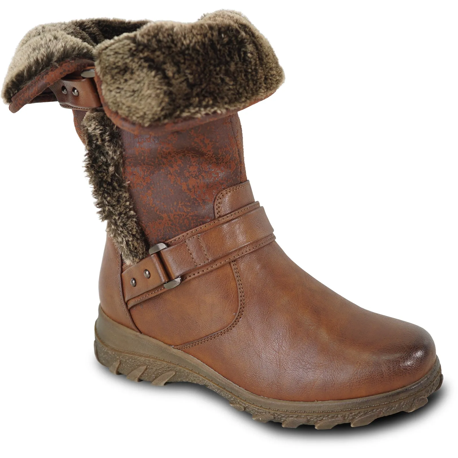 KOZI Waterproof Women Boot LYA-5 Mid-Calf Winter Fur Casual Boot BROWN