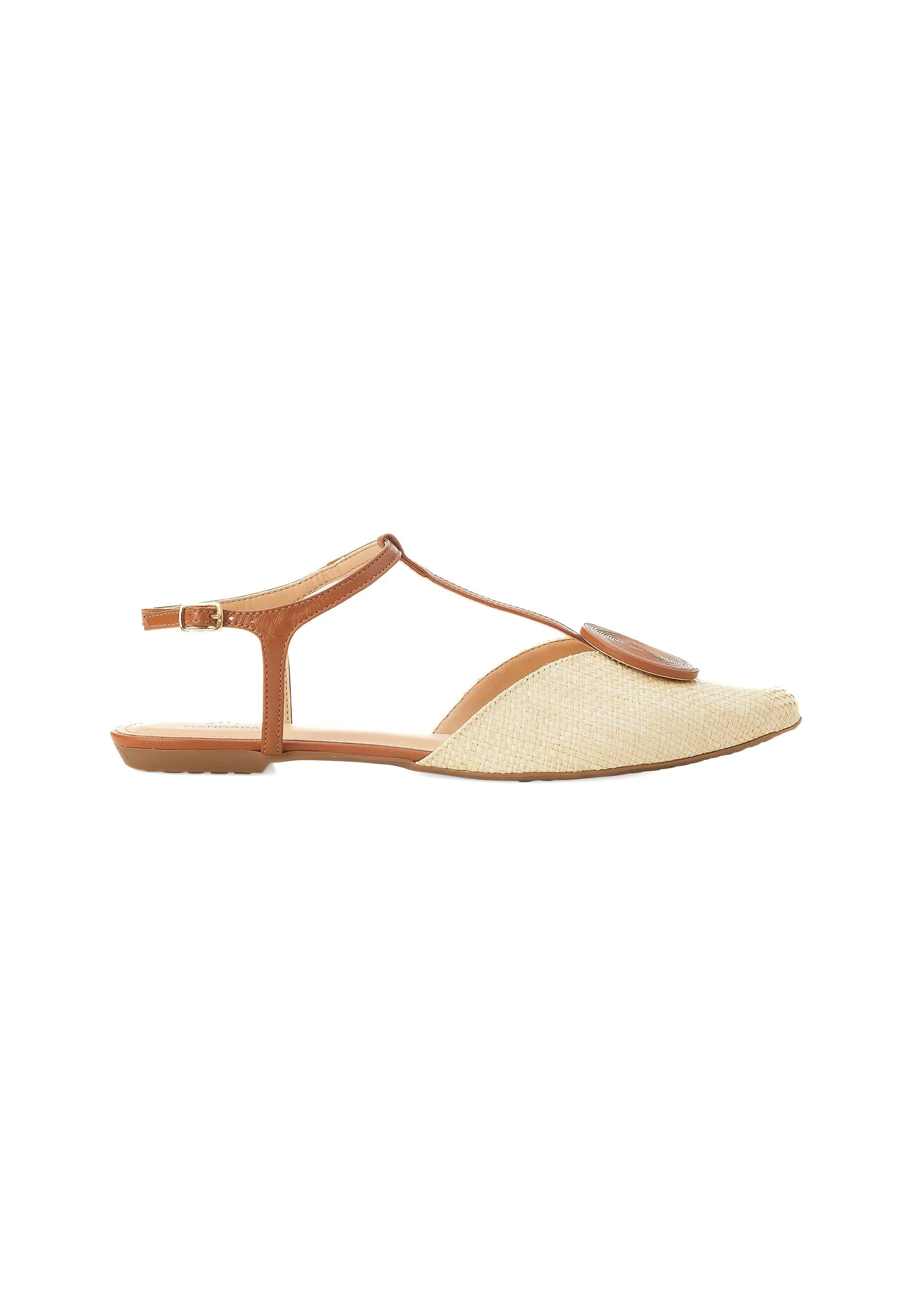 Ladies Raffia Flat Sandals in Beige and Orange