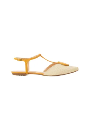 Ladies Raffia Flat Sandals in Beige and Orange