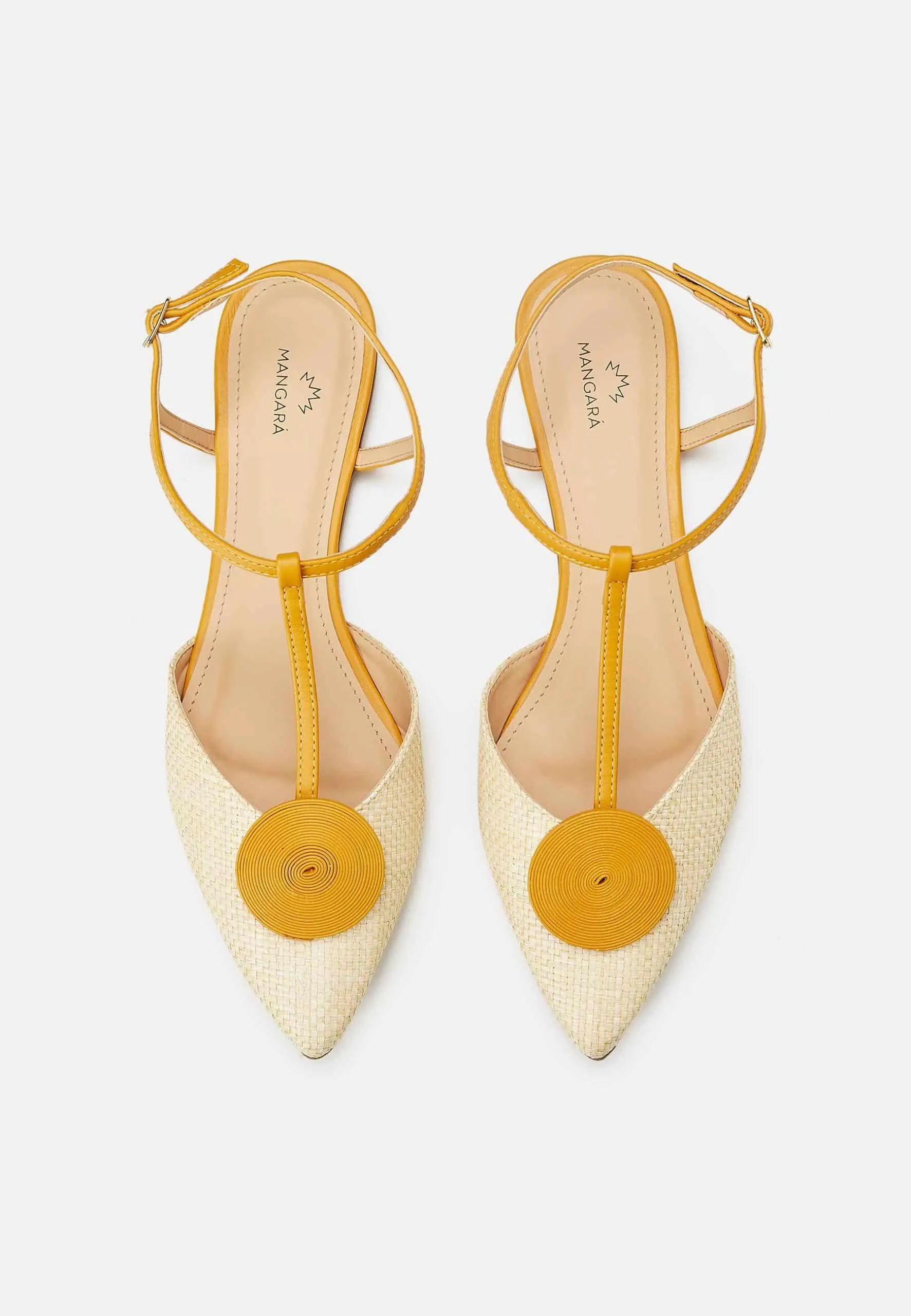 Ladies Raffia Flat Sandals in Beige and Orange