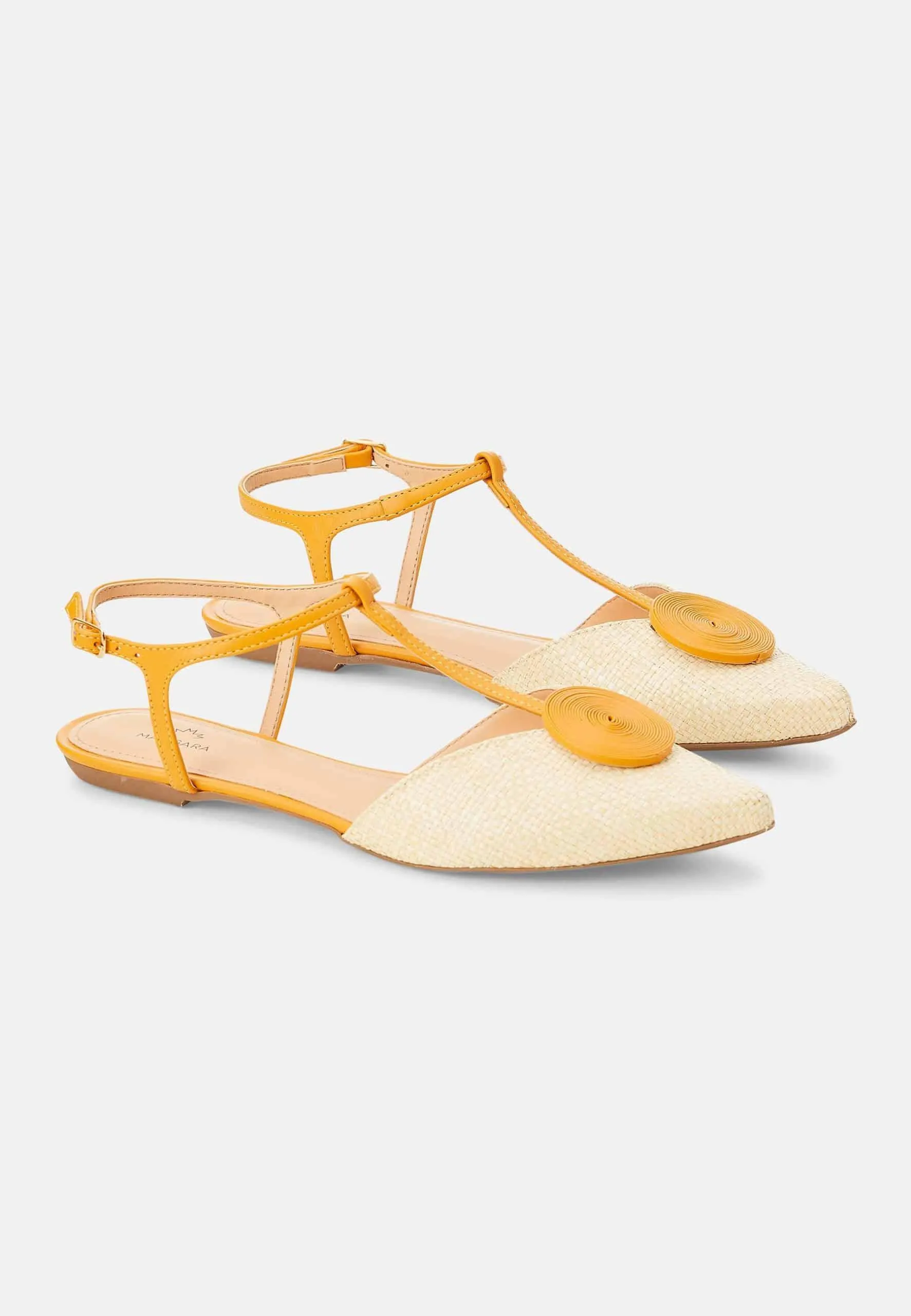 Ladies Raffia Flat Sandals in Beige and Orange