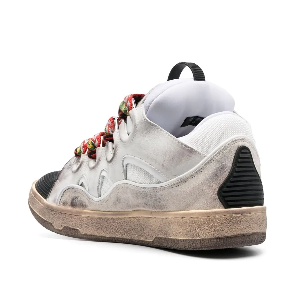 Lanvin Leather Curb Sneakers Bianco Distressed