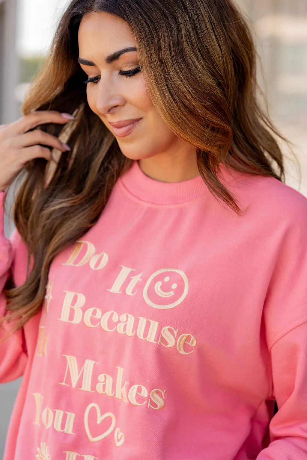 Makes You Happy Embroidered Graphic Crewneck