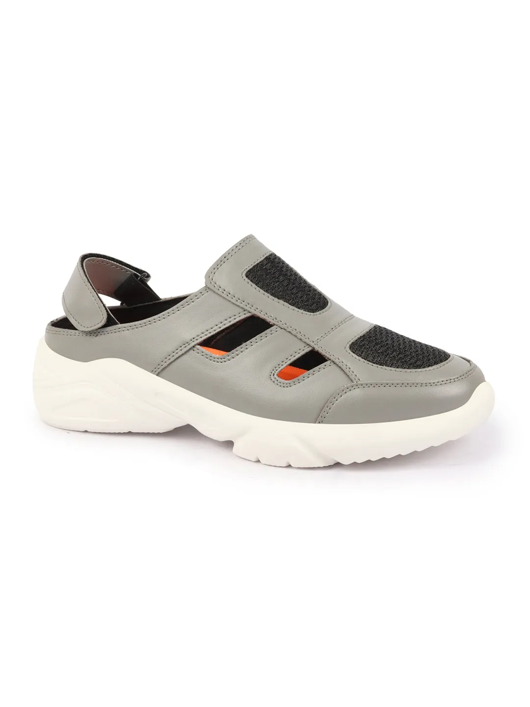 Men Grey Hook and Loop Breathable Back Strap Ultra Lightweight Sports Shoe Style Sandals