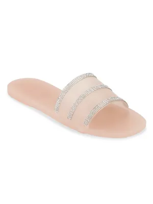 Nude PVC Diamante Slip On Flats