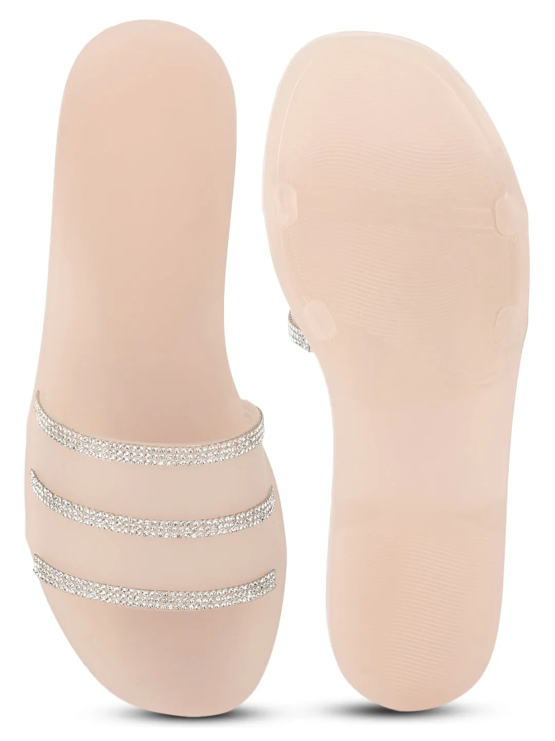 Nude PVC Diamante Slip On Flats