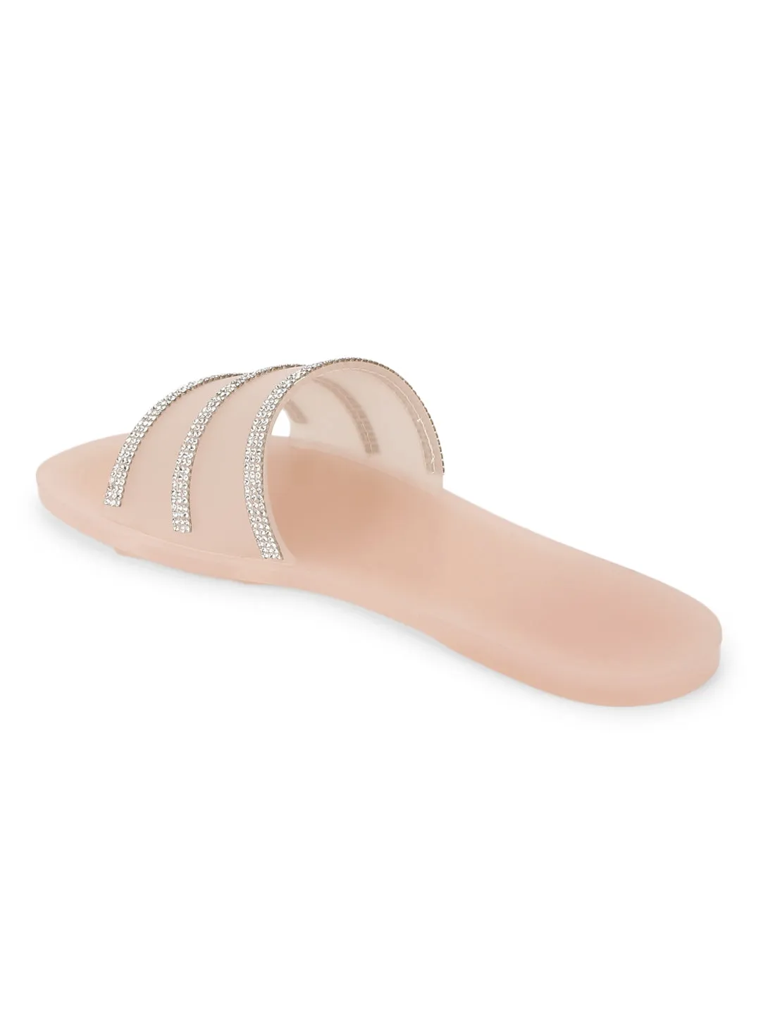 Nude PVC Diamante Slip On Flats