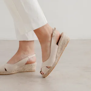 Oliva Organic Canvas Espadrille Wedge Sandals - Beige Tan