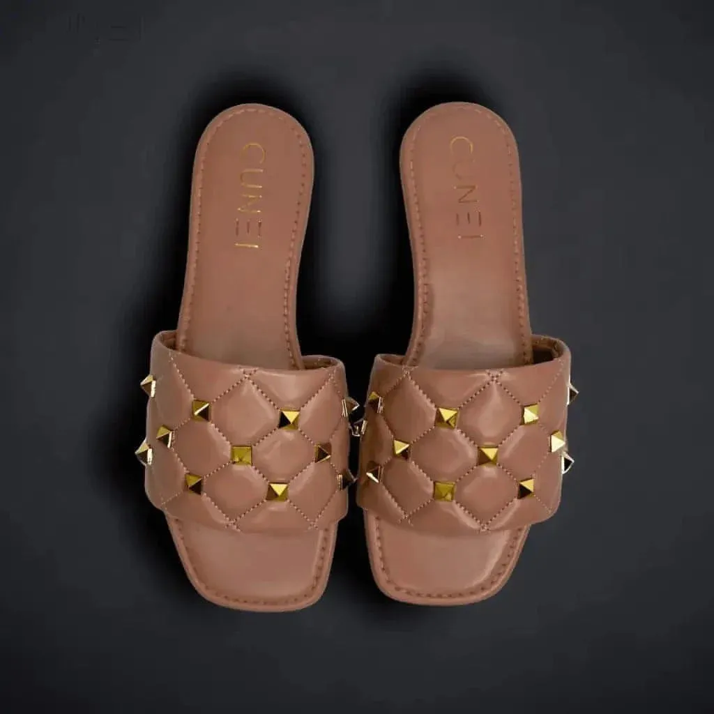 Peach Studded Flats