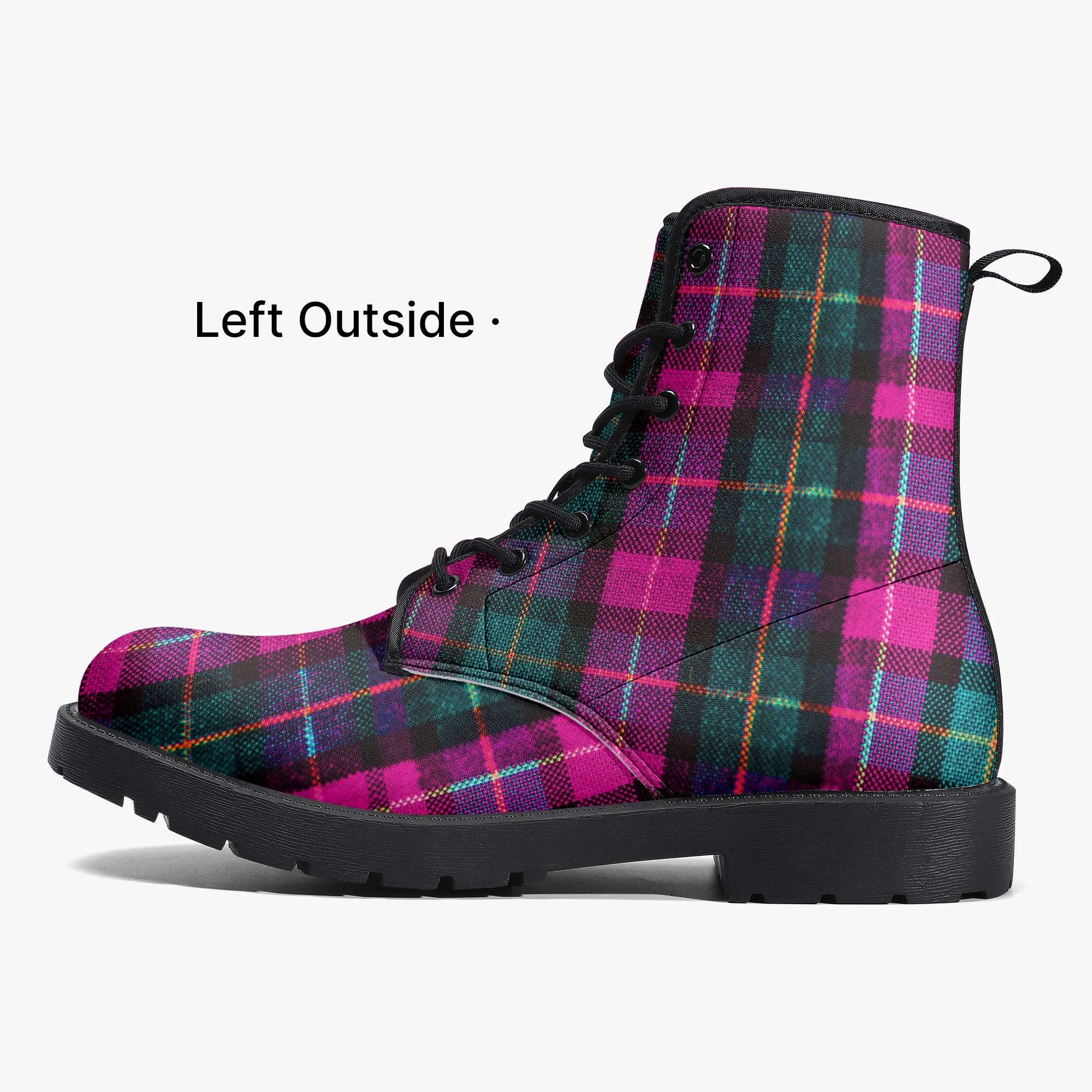 Pink Plaid Print Canvas Boots, Pink & Green Scottish Style Plaid Print Designer Best Winter Boots For Men or Women (US Size 5.5-12)