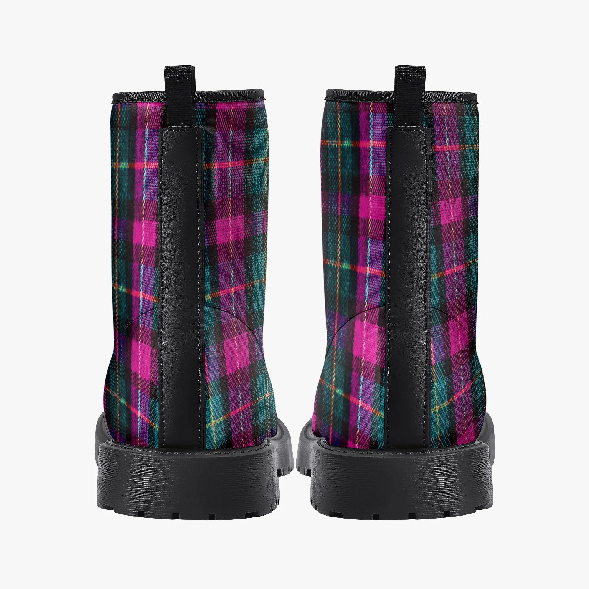 Pink Plaid Print Canvas Boots, Pink & Green Scottish Style Plaid Print Designer Best Winter Boots For Men or Women (US Size 5.5-12)