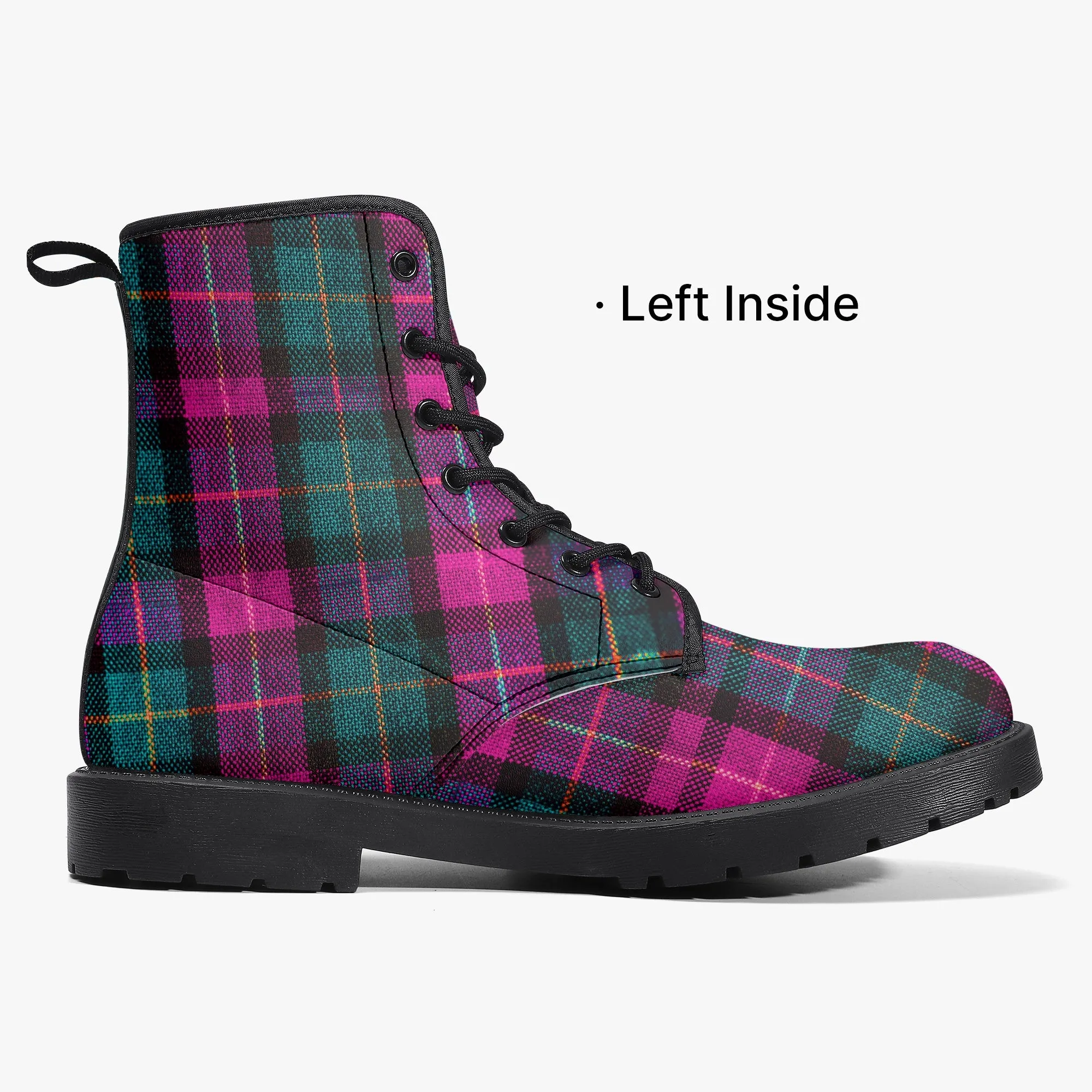 Pink Plaid Print Canvas Boots, Pink & Green Scottish Style Plaid Print Designer Best Winter Boots For Men or Women (US Size 5.5-12)