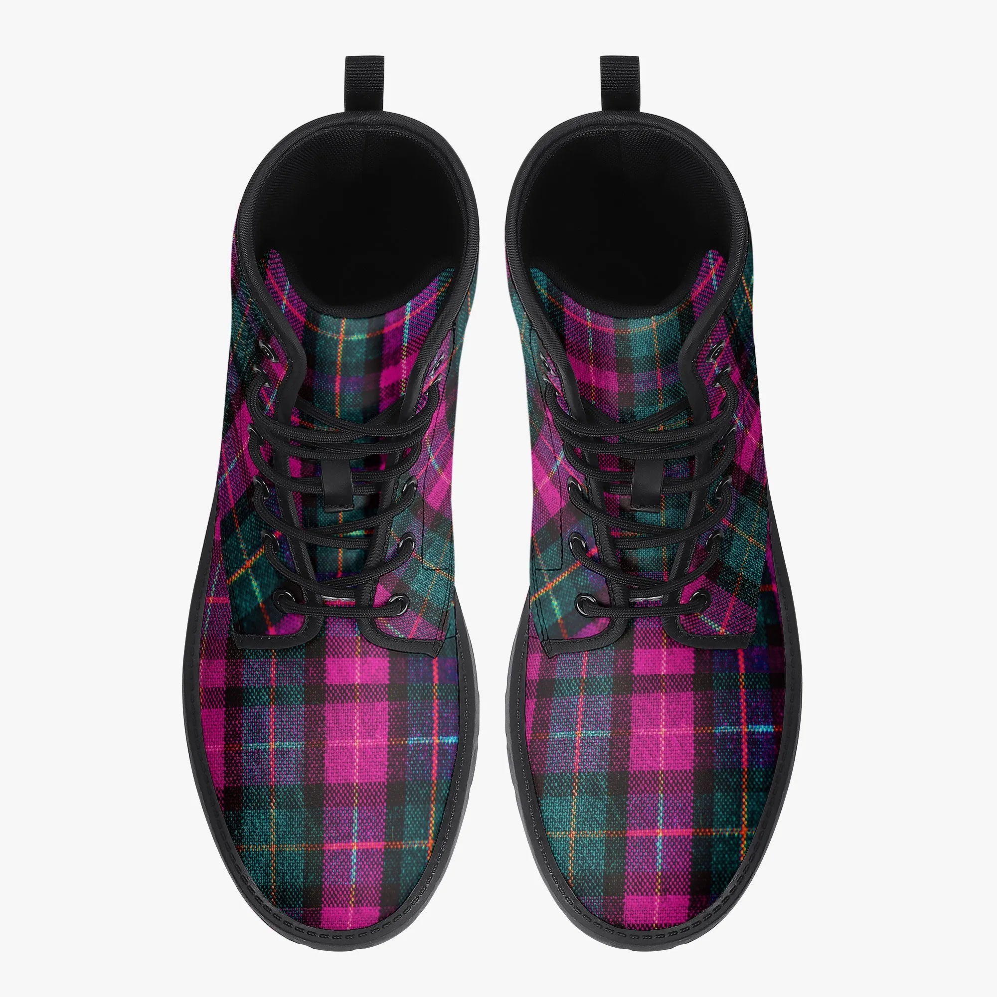 Pink Plaid Print Canvas Boots, Pink & Green Scottish Style Plaid Print Designer Best Winter Boots For Men or Women (US Size 5.5-12)