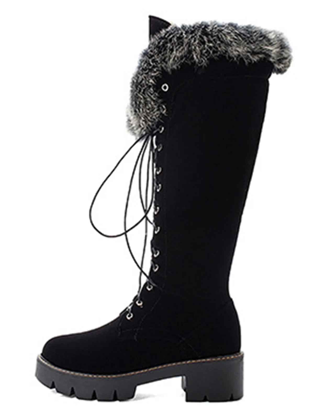 Retro Furry Chunky Heel Snow Boots