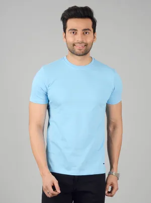 Sky Blue Solid Slim Fit T-shirt | JadeBlue