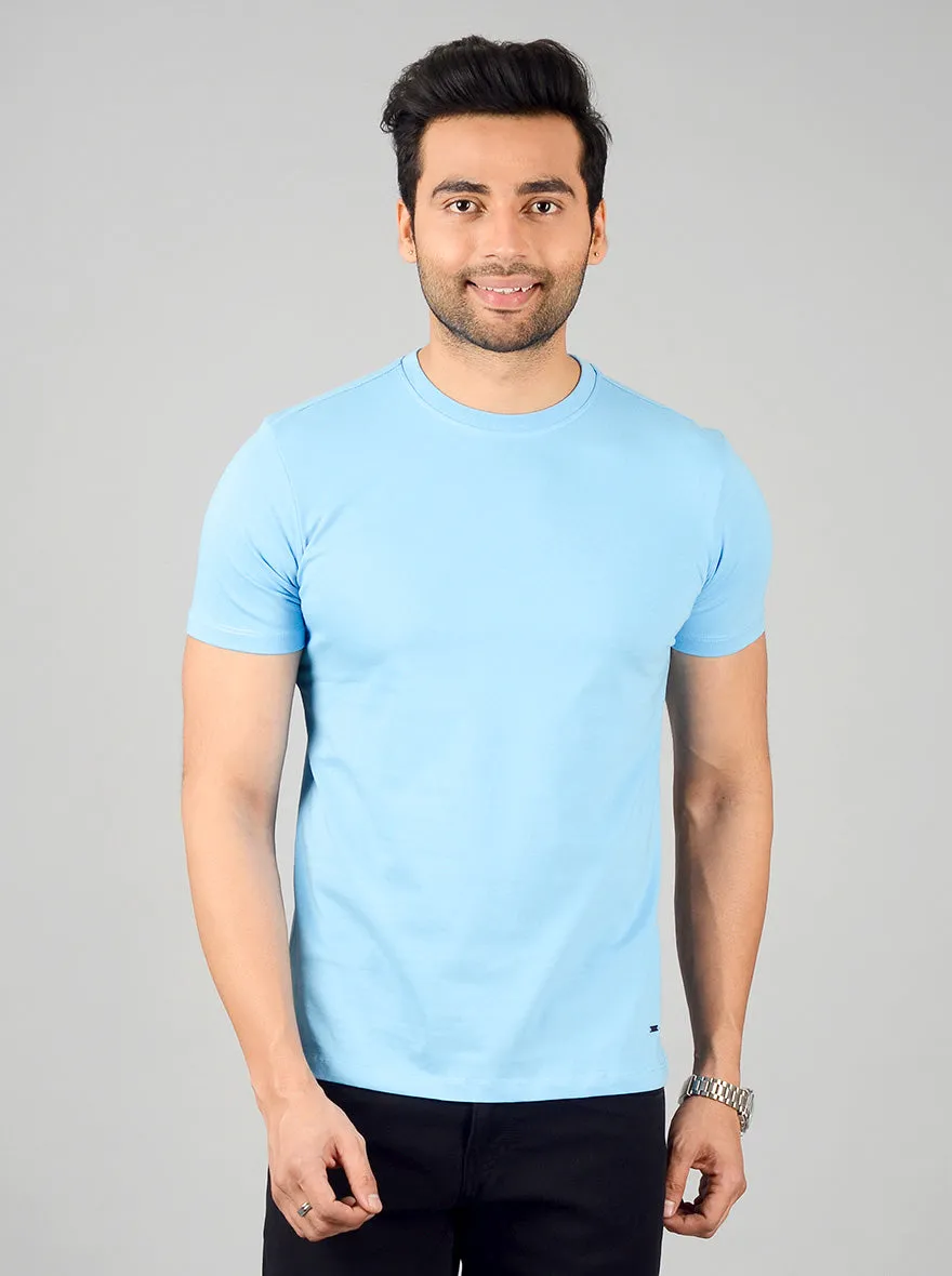 Sky Blue Solid Slim Fit T-shirt | JadeBlue