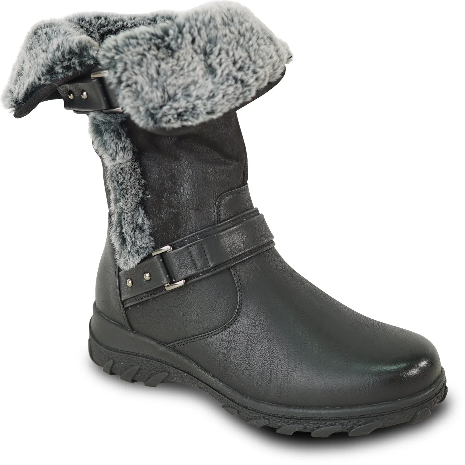 VANGELO Waterproof Women Boot HF3595 Mid-Calf Winter Fur Casual Boot BLACK